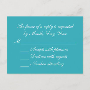 Invitation Carte Postale Mariage turquoise RSVP