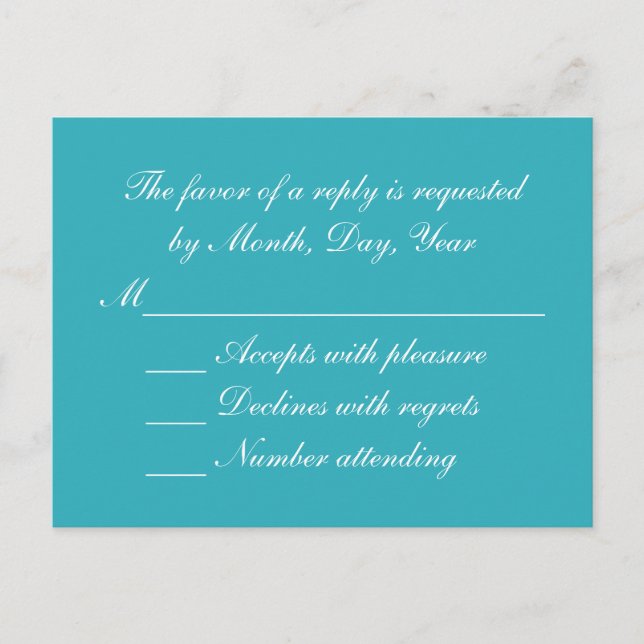 Invitation Carte Postale Mariage turquoise RSVP (Devant)