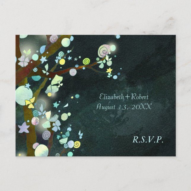 Invitation Carte Postale Mariage vert foncé des arbres forestiers RSVP (Devant)