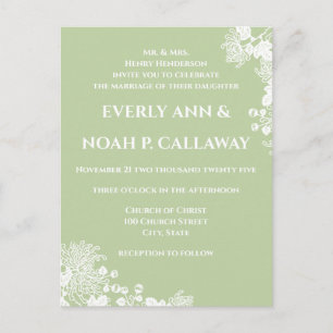 Invitation Carte Postale Mariage vert Pastel Sage pas cher