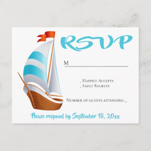 Invitation Carte Postale Mariage Voilier Turquoise Bleu Marin RSVP