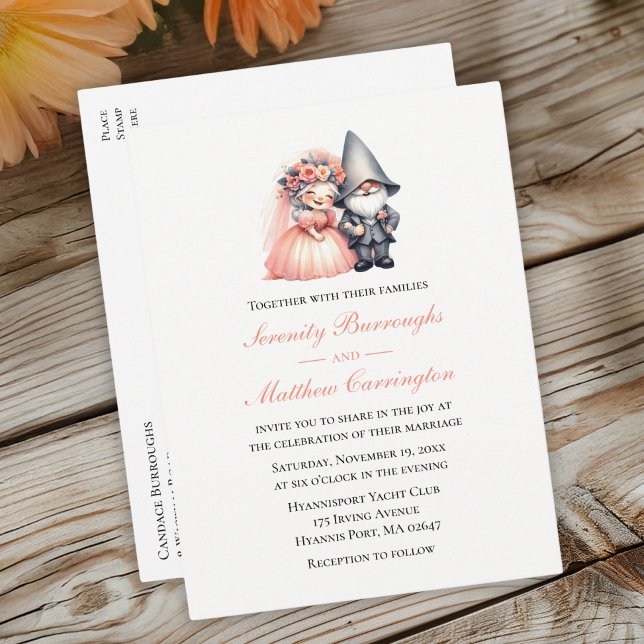 Invitation Carte Postale Mariage Whimsical Gnome Woodland Orange Garden (Créateur téléchargé)