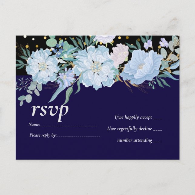 Invitation Carte Postale Marine Aqua Blue Floral Budget Mariage (Devant)