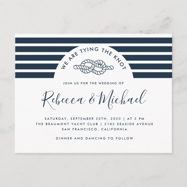 Invitation Carte Postale Marine Bleu Nautique Lier Le Mariage De Knot (Devant)