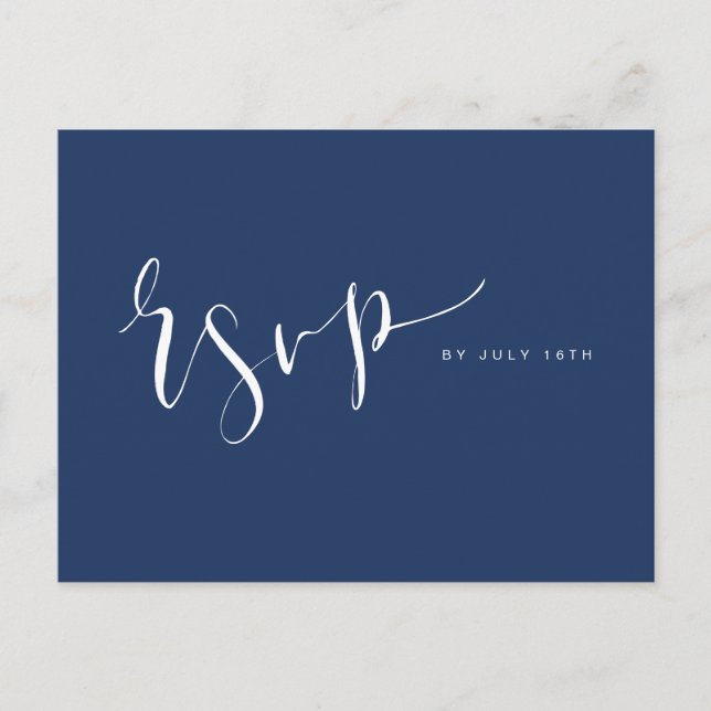 Invitation Carte Postale Marine Blue Modern Simple Script mariage RSVP (Devant)