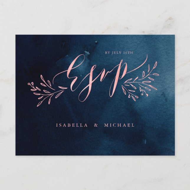 Invitation Carte Postale Marine blush calligraphie rustique mariage floral  (Devant)