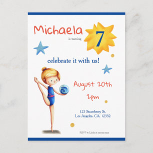 Invitation Carte Postale Marine et blanc rythmique gymnastique fille avec b