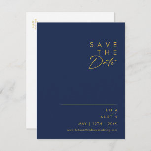 Invitation Carte Postale Marine minimaliste moderne bleu   Gold Enregistrer