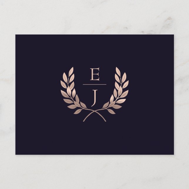 Invitation Carte Postale Marine Rose Gold Classic Monogramme mariage rsvp (Devant)