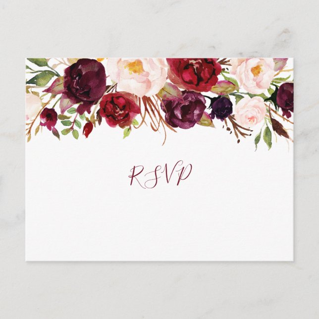 Invitation Carte Postale Marsala Greenery Floral mariage rsvp buffet 4163 (Devant)