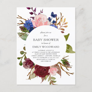 Invitation Carte Postale Marsala Marine rose Rustique Cercle Floral Baby sh