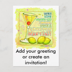 Invitation Carte Postale Martini à la goutte de citron