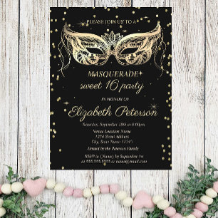 Invitation Carte Postale Mascarade Or Diamants Sweet 16