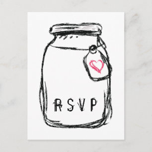 Invitation Carte Postale Mason Jar & Pink Heart RSVP