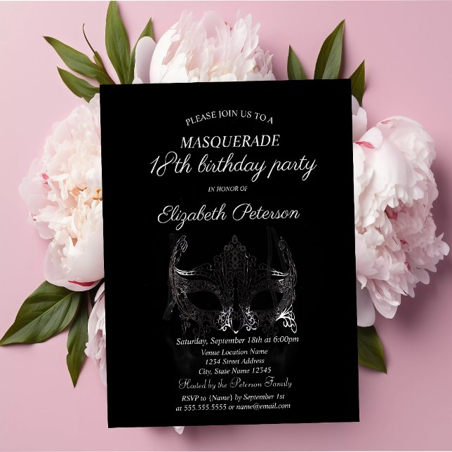 Invitation Carte Postale Masque Argent Mascarade 18 Ans (Créateur téléchargé)