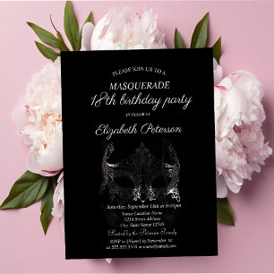 Invitation Carte Postale Masque d'argent Masquerade 18e anniversaire