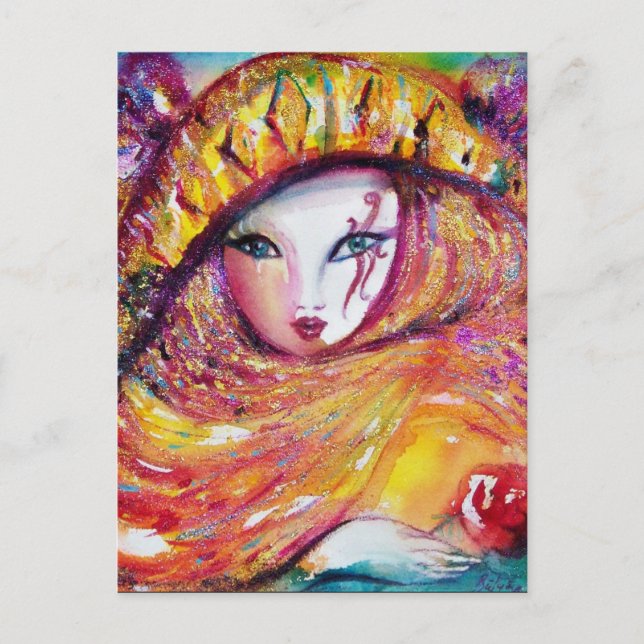 Invitation Carte Postale MASQUE EN JAUNE Fête de Costume de Mascarade (Devant)