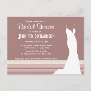 Invitation Carte Postale Mauve mignon, rayures Brown