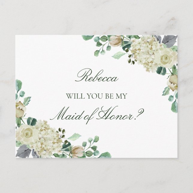 Invitation Carte Postale Megan Greenery Maid of Honor Bridesmaid Propositio (Devant)