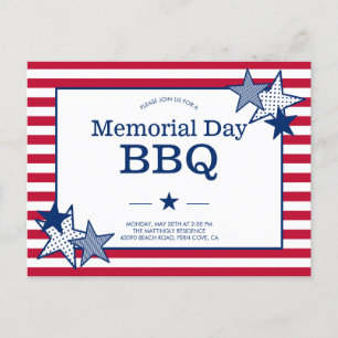 Invitation Carte Postale Memorial Day Stars Stripes Moderne Patriotique BBQ