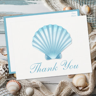 Invitation Carte Postale Merci de Mariage nautique Bleu Beach Shell