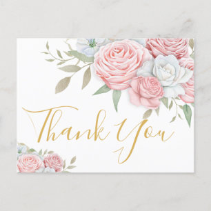 Invitation Carte Postale Merci funéraire   Roses blanches roses