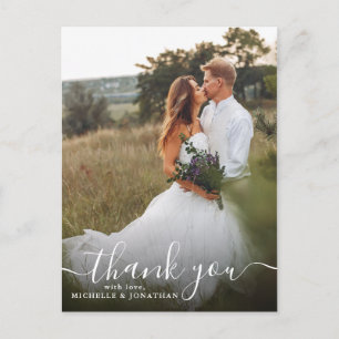 Invitation Carte Postale Merci photo Mariage de script élégant personnalisé