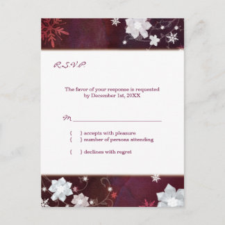Invitation Carte Postale Merlot White Winter Floral Wedding RSVP