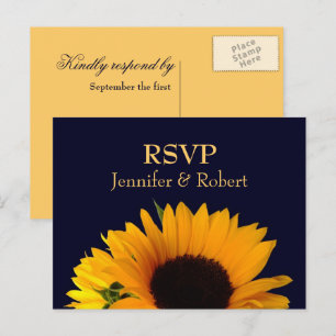 Invitation Carte Postale Merveilleux Sunflower Marine Blue Wedding RSVP