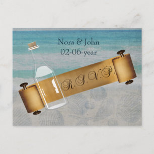 Invitation Carte Postale Message dans un mariage de plage de bouteille