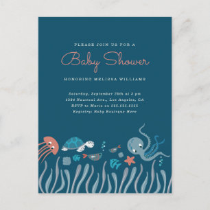 Invitation Carte Postale Mignon sous le baby shower de créatures d'océan de