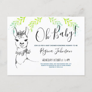 Invitation Carte Postale Mignonne llama Oh Baby shower Girl