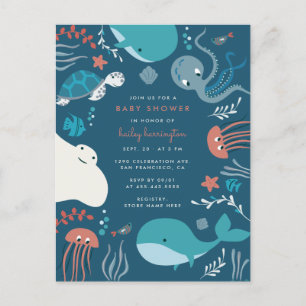 Invitation Carte Postale Mignonne Nautique Sous Le Baby shower De Mer