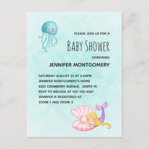 Invitation Carte Postale Mignonne sirène sous l'aquarelle de la mer