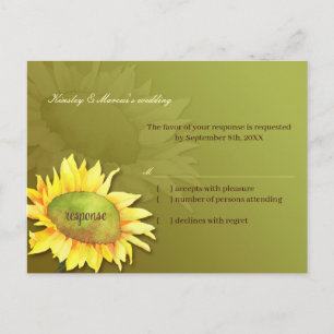 Invitation Carte Postale Mignonne Tournesol Olive Mariage vert RSVP