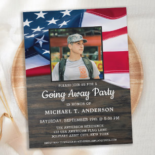 Invitation Carte Postale Military Going Away Party Patriotic American Flag