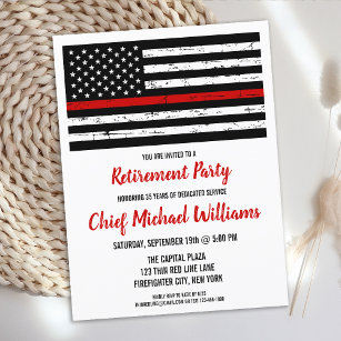 Invitation Carte Postale Mince Red Line Firefighter Retirement Party