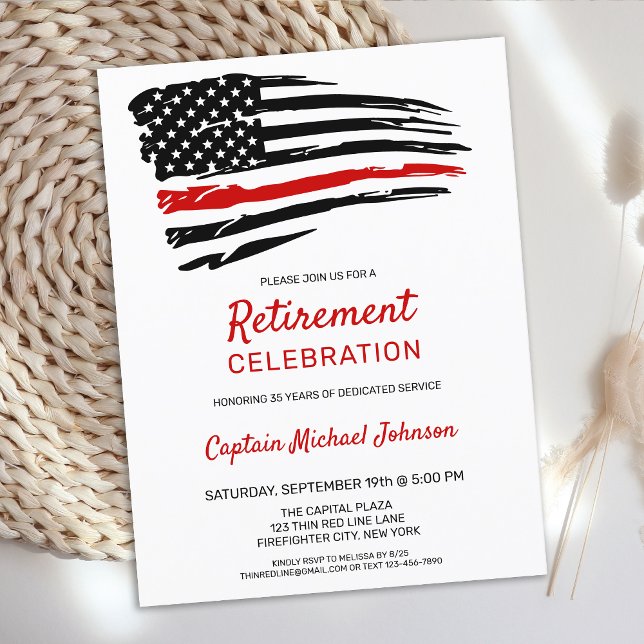 Invitation Carte Postale Mince Red Line Firefighter Retirement Party (Créateur téléchargé)