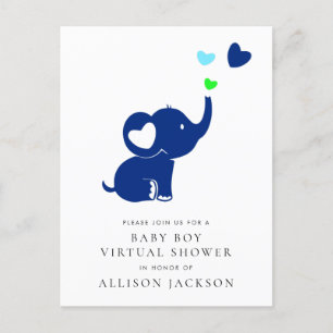 Invitation Carte Postale Minimal Blue Elephant Baby Boy Douche virtuelle