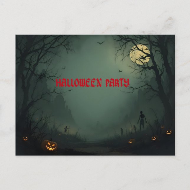 Invitation Carte Postale Minuit sur la fête d'Halloween (Devant)