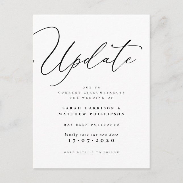 Invitation Carte Postale Mise à jour du report du Mariage (Devant)