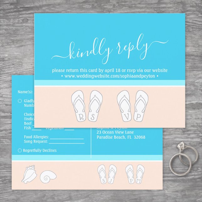 Invitation Carte Postale Modern Beach Wedding RSVP Meal Choice Song Request (Créateur téléchargé)