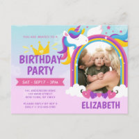 Modern Cute Rainbow Unicorn Photo Anniversaire