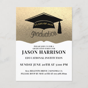 Invitation Carte Postale Modern Simple 2022 Platinum Gold Graduation Party