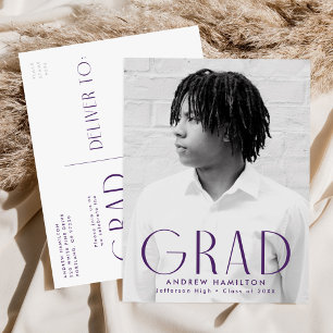 Invitation Carte Postale Modern Simplicity Purple Photo Graduation Party