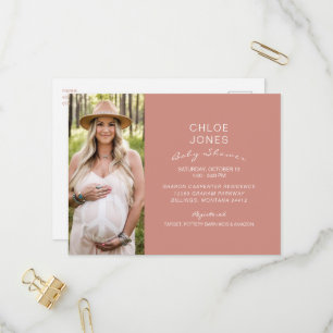 Invitation Carte Postale Moderne Baby shower simple Saumon photo