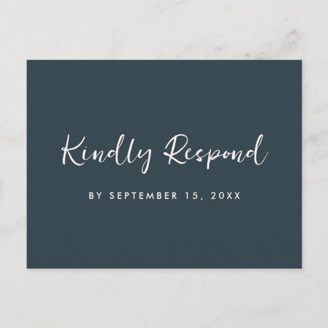 Invitation Carte Postale Moderne Bleu Bleu Rsvp Script tendance choix de re (Devant)