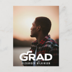 Invitation Carte Postale Moderne Gras Script Minimal Photo Graduation Party
