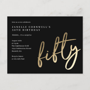 Invitation Carte Postale Moderne Minimaliste Or Type 50e Anniversaire