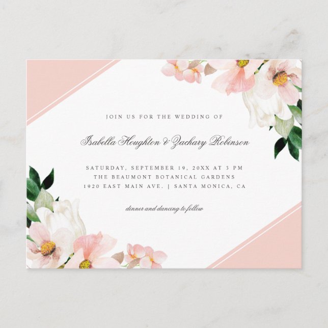 Invitation Carte Postale Moderne Pastel Pink Corners Mariage Floral (Devant)